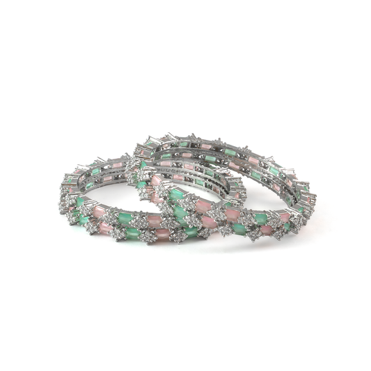 Blue Glow AD bangles in silver plated finish with sparkling American diamond (AD) stones – view 14 of 28