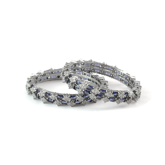 Blue Glow AD bangles in silver plated finish with sparkling American diamond (AD) stones – view 18 of 28