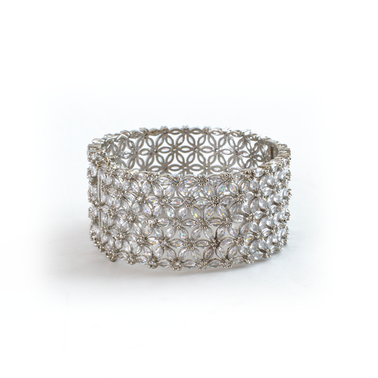 Broad Openable White AD kada in silver plated finish with sparkling American diamond (AD) stones – view 2 of 3