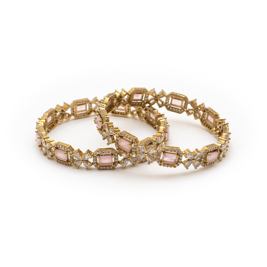 Cubic Stone AD Floral bangles in 18K gold plated finish with sparkling American diamond (AD) stones – view 18 of 24