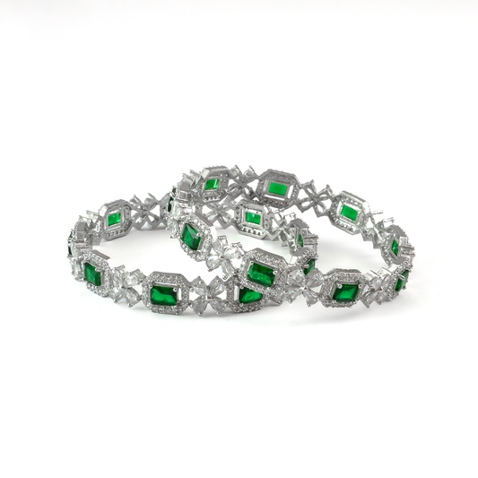 Blue Cubic Stone AD Floral bangles in silver plated finish with sparkling American diamond (AD) stones – view 2 of 24