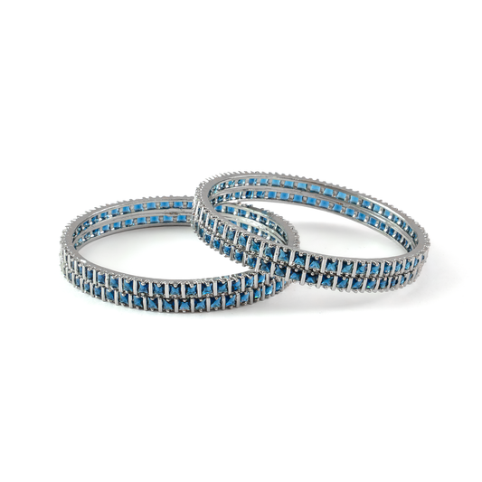 Winter Orchid Zirconia bangles in silver plated finish with cubic zirconia (CZ) stones – view 2 of 12