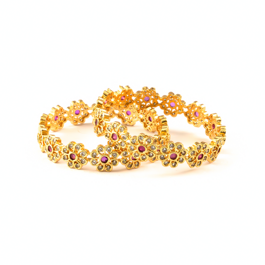 Floral Design bangles in 24K gold plated finish – view 2 of 4