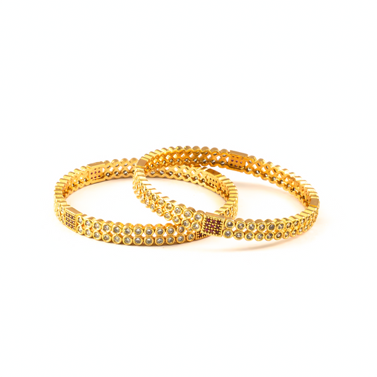 Rani Ruby AD bangles in 24K gold plated finish with ruby & white American diamond (AD) stones – view 2 of 4