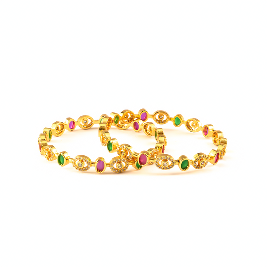 Handcrafted Ruby & White AD bangles in 24K gold plated finish with ruby & white American diamond (AD) stones – view 2 of 4