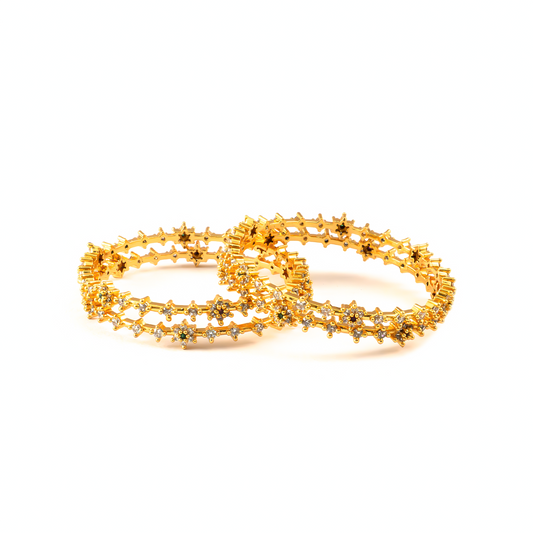 Elite Ruby & White Stone bangles in 24K gold plated finish with ruby-red stones – view 2 of 4