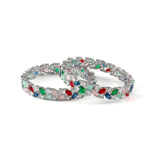 Multicolor American Diamond bangles in silver plated finish with sparkling American diamond (AD) stones – view 2 of 4