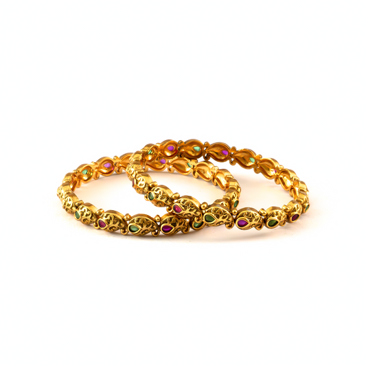 Antique Heritage Ruby & Emerald bangles in 24K gold plated finish – view 2 of 4