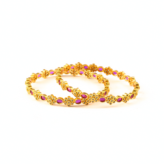 Modern Classic Ruby & White AD bangles in gold plated finish with ruby & white American diamond (AD) stones – view 2 of 4