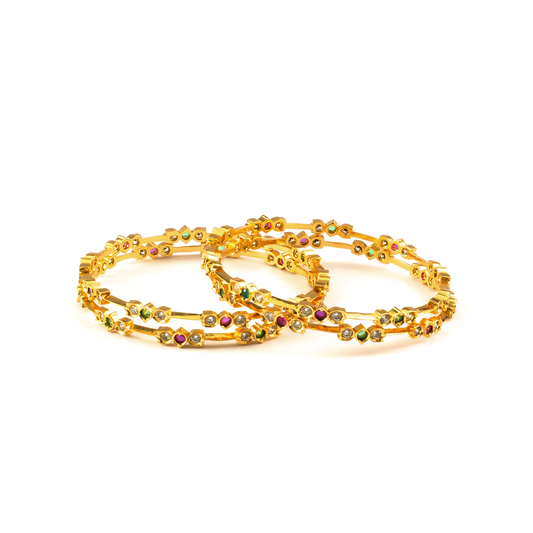 Minimalist Ruby & White AD bangles in 24K gold plated finish with ruby & white American diamond (AD) stones – view 2 of 4