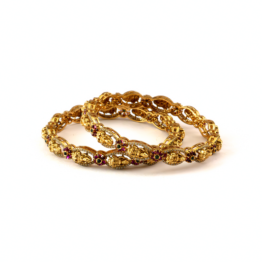 Devangana Ruby-Emerald kada in 24K gold plated finish with ruby & emerald-green stones – view 2 of 4