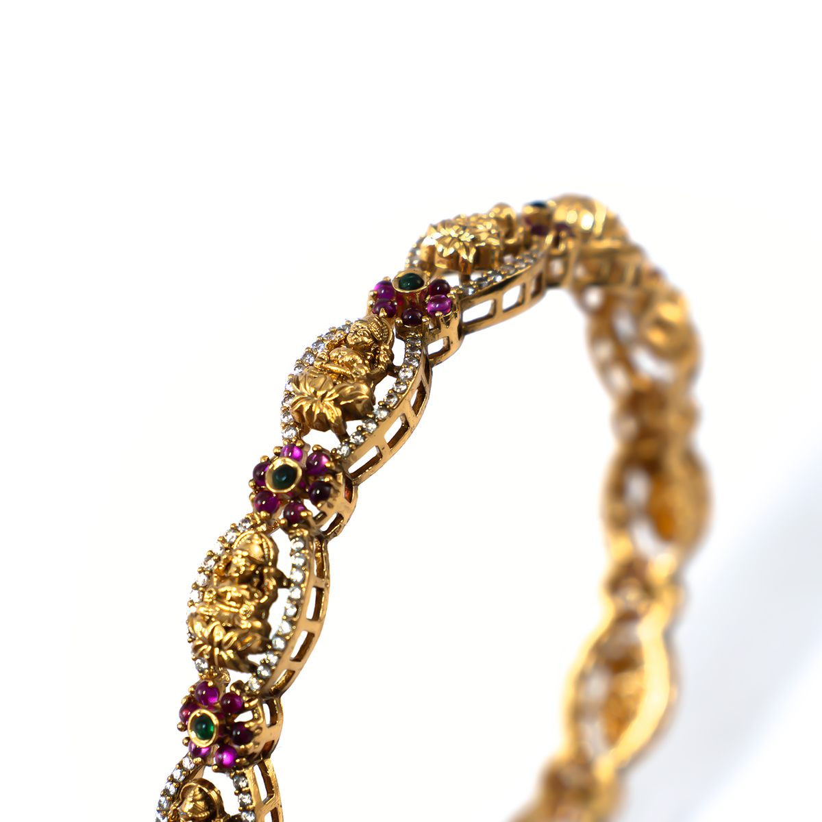 Devangana Ruby-Emerald kada in 24K gold plated finish with ruby & emerald-green stones – view 4 of 4