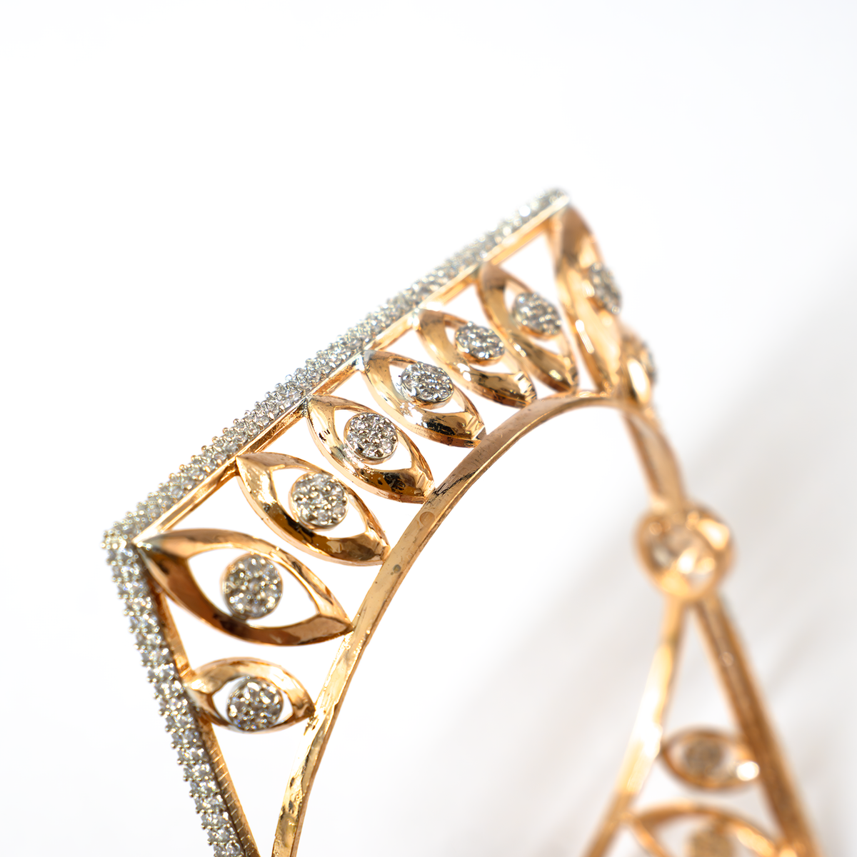 Maharani Lattice Zircon kada in gold plated finish with cubic zirconia (CZ) stones – view 4 of 4
