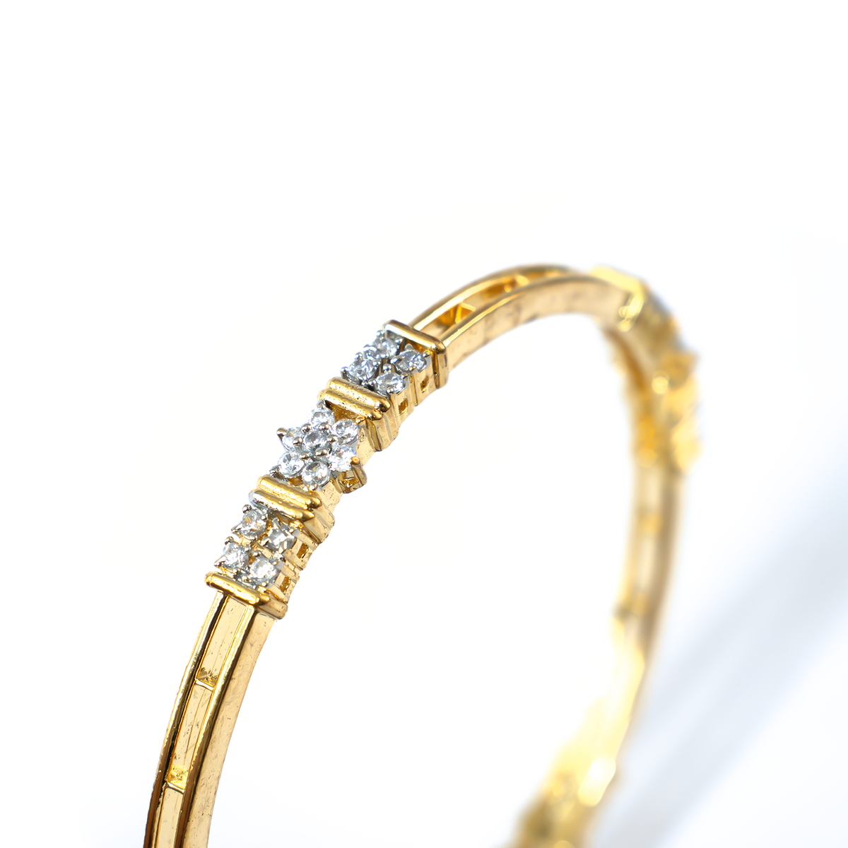 Sovereign Flare CZ bangles in 22K gold plated finish with cubic zirconia (CZ) stones – view 4 of 4