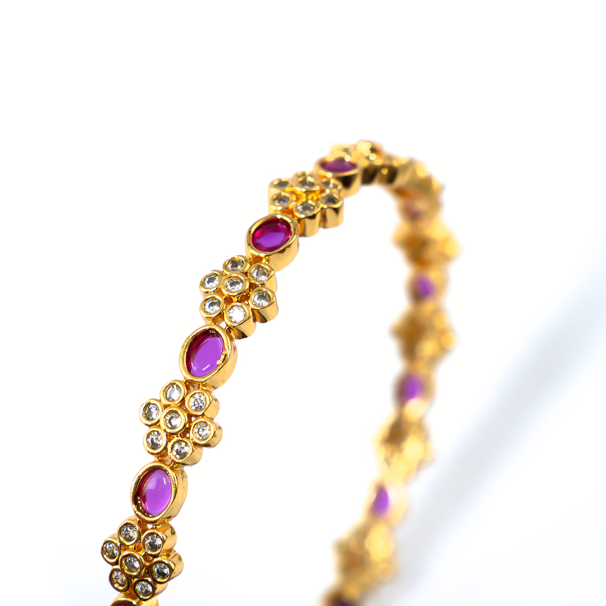 Modern Classic Ruby & White AD bangles in gold plated finish with ruby & white American diamond (AD) stones – view 4 of 4