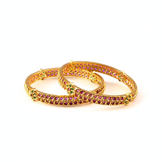 Ethnic Ruby & White AD bangles in gold plated finish with ruby & white American diamond (AD) stones – view 2 of 4