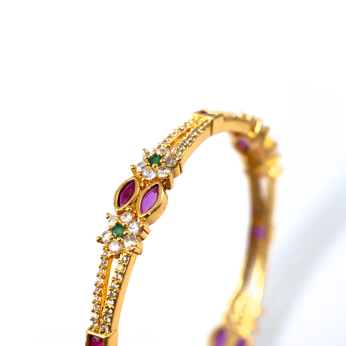 Signature Ruby & White AD bangles in 24K gold plated finish with ruby & white American diamond (AD) stones – view 4 of 4