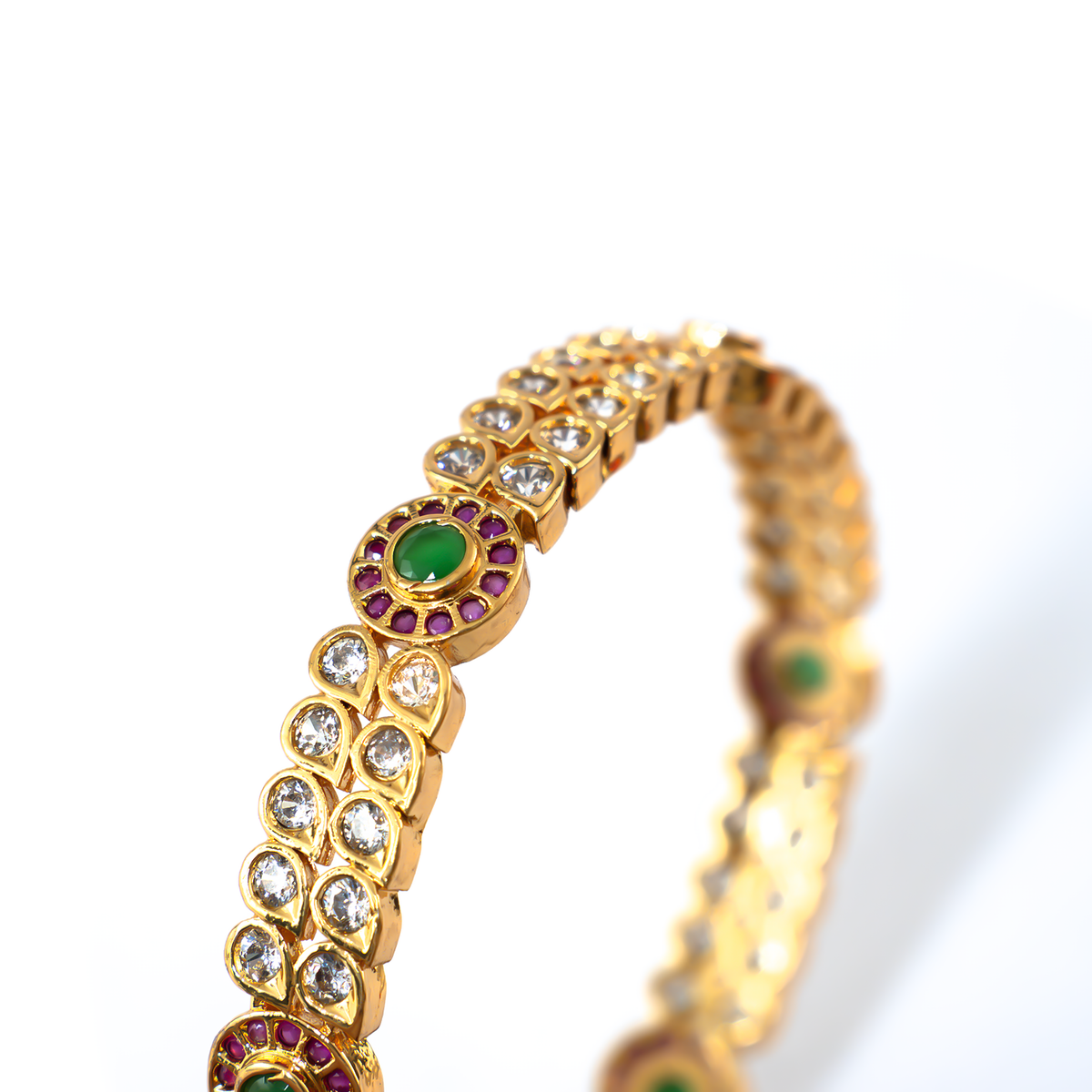 Ruby & White Diamond-Style AD bangles in gold plated finish with ruby & white American diamond (AD) stones – view 4 of 4