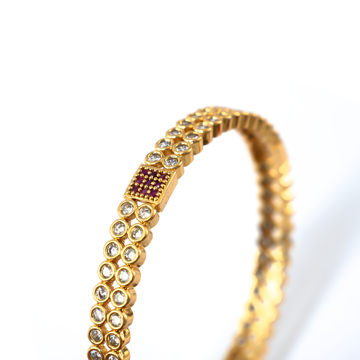 Rani Ruby AD bangles in 24K gold plated finish with ruby & white American diamond (AD) stones – view 4 of 4
