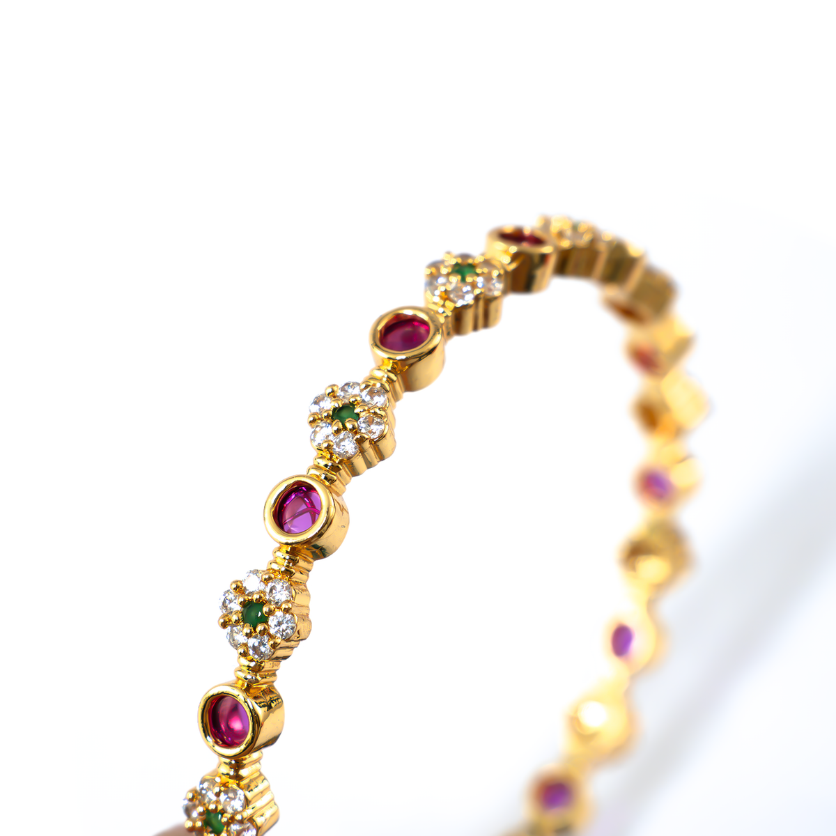 Ruby & White AD Statement bangles in gold plated finish with ruby & white American diamond (AD) stones – view 4 of 4