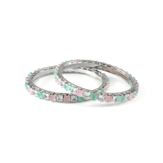 Romantic Square Stone Crystal bangles in silver plated finish with shining crystal stones – view 2 of 16