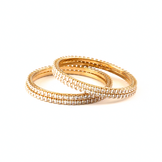 Small Square Crystal bangles in gold plated finish with shining crystal stones – view 2 of 4