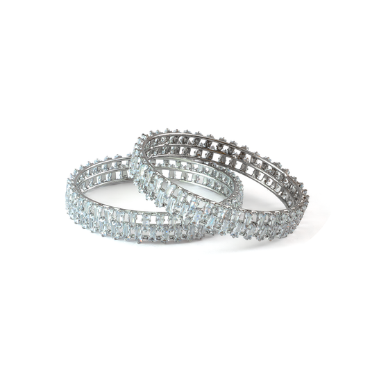 Double Shine Crystal bangles in silver plated finish with shining crystal stones – view 2 of 4