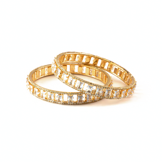 Glitter Crystal bangles in gold plated finish with shining crystal stones – view 2 of 4