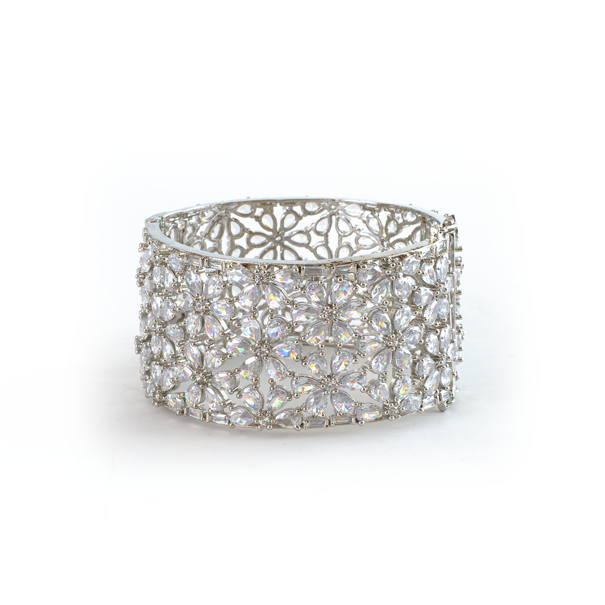 AAA CZ Openable kada bracelet in silver plated finish with cubic zirconia (CZ) stones – view 2 of 3