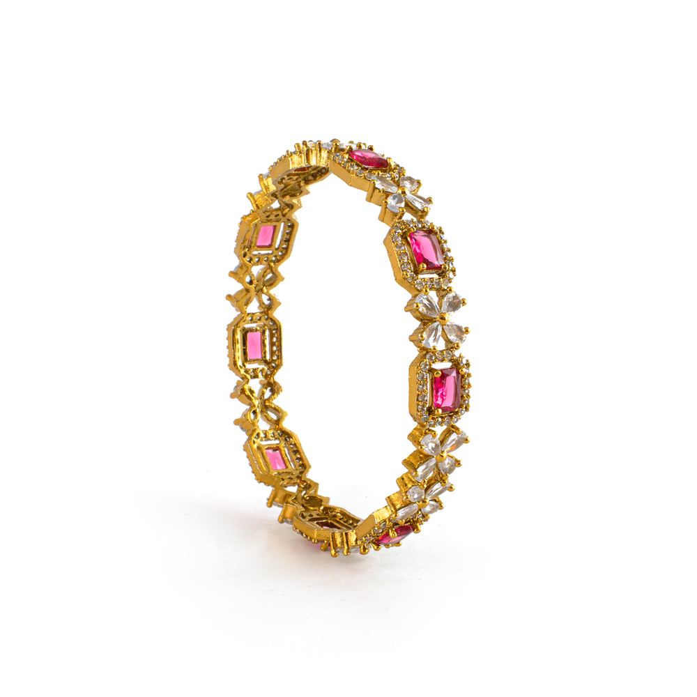 Cubic Stone AD Floral bangles in 18K gold plated finish with sparkling American diamond (AD) stones – view 9 of 24
