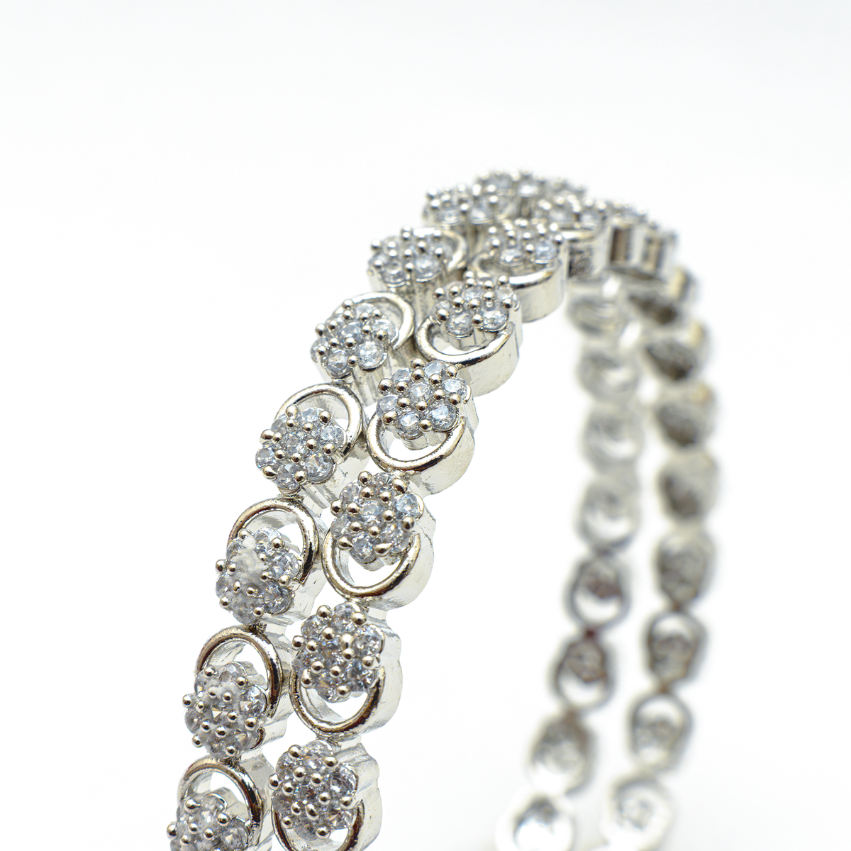 Daisy Zirconia Stone Studded bangles in silver plated finish with cubic zirconia (CZ) stones – view 4 of 4
