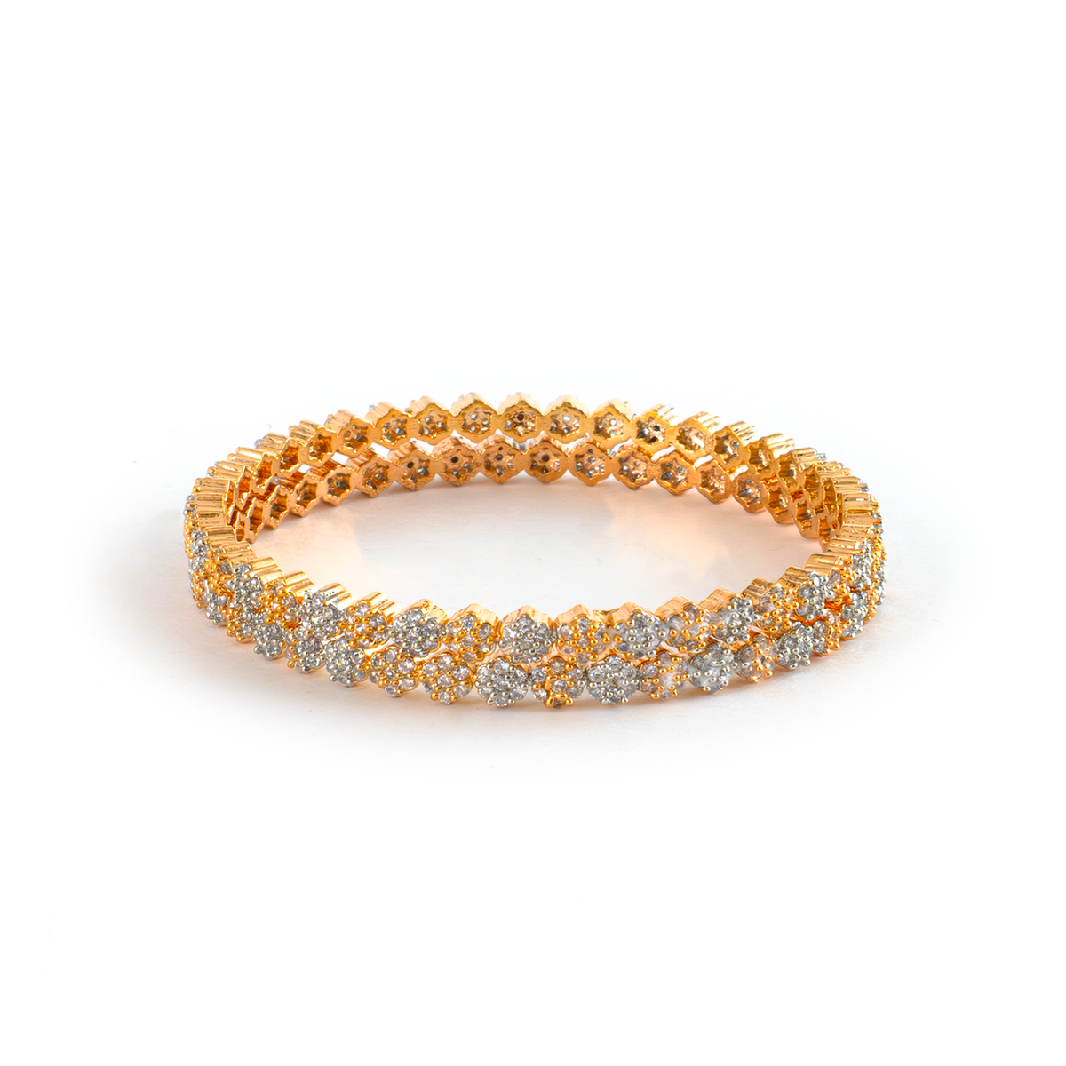 Double Trouble Zirconia bangles in dual-tone gold and silver plated finish with cubic zirconia (CZ) stones – view 3 of 4