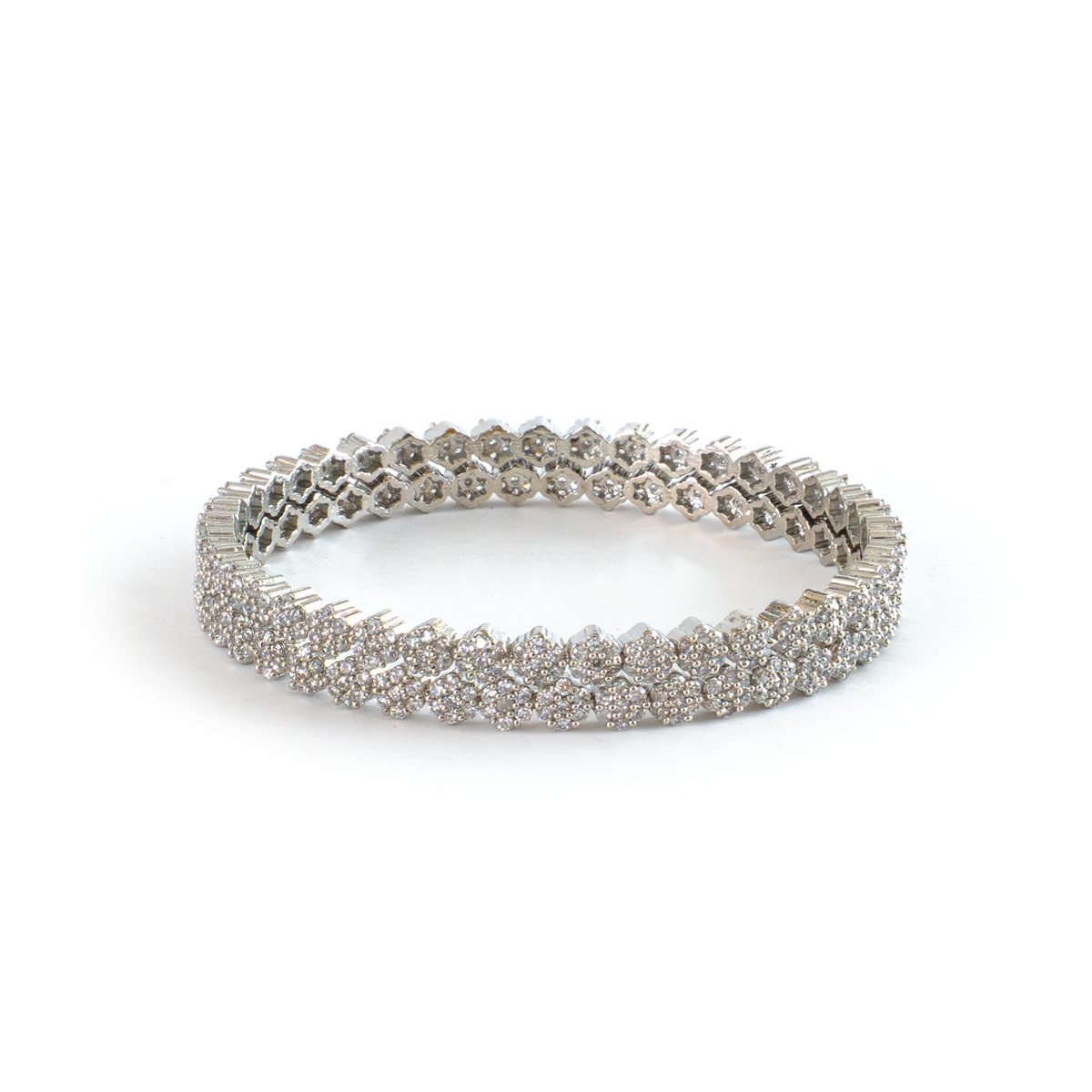 Double Trouble Zirconia bangles in silver plated finish with cubic zirconia (CZ) stones – view 3 of 4