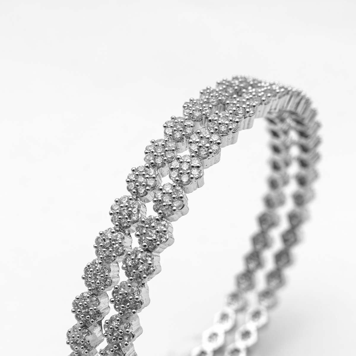Double Trouble Zirconia bangles in silver plated finish with cubic zirconia (CZ) stones – view 4 of 4