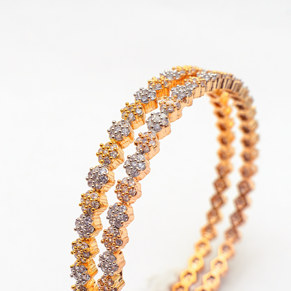Double Trouble Zirconia bangles in dual-tone gold and silver plated finish with cubic zirconia (CZ) stones – view 4 of 4