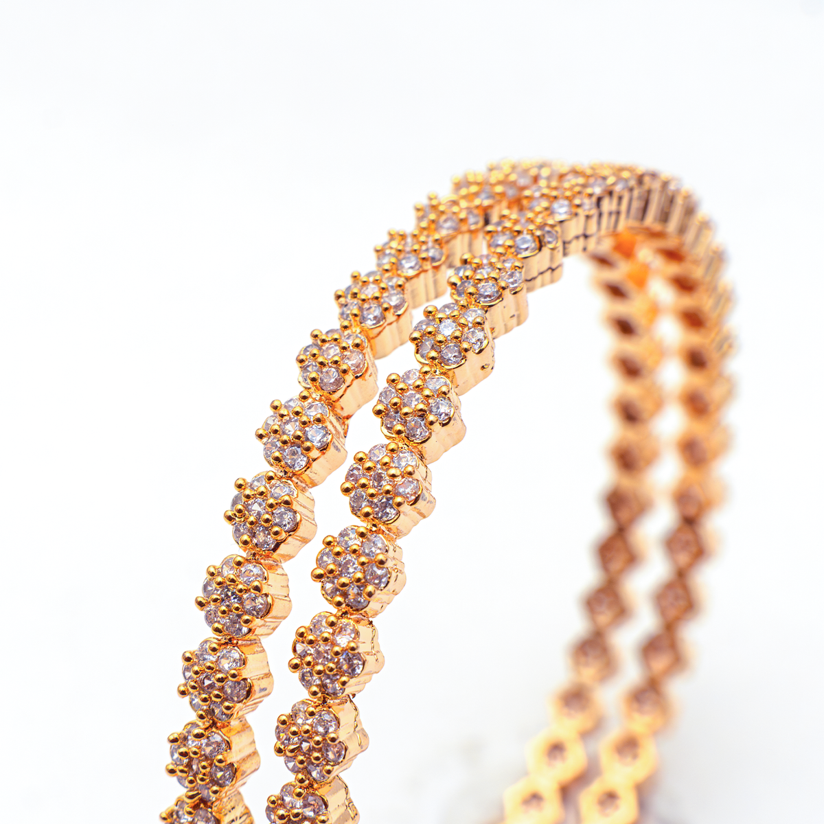 Double Trouble Zirconia bangles in gold plated finish with cubic zirconia (CZ) stones – view 4 of 4