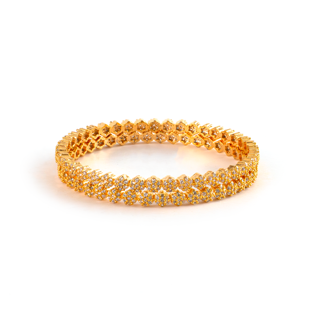 Double Trouble Zirconia bangles in gold plated finish with cubic zirconia (CZ) stones – view 3 of 4
