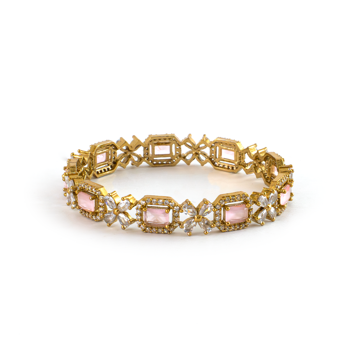 Cubic Stone AD Floral bangles in 18K gold plated finish with sparkling American diamond (AD) stones – view 19 of 24
