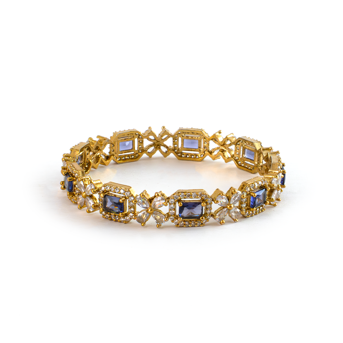 Cubic Stone AD Floral bangles in 18K gold plated finish with sparkling American diamond (AD) stones – view 23 of 24