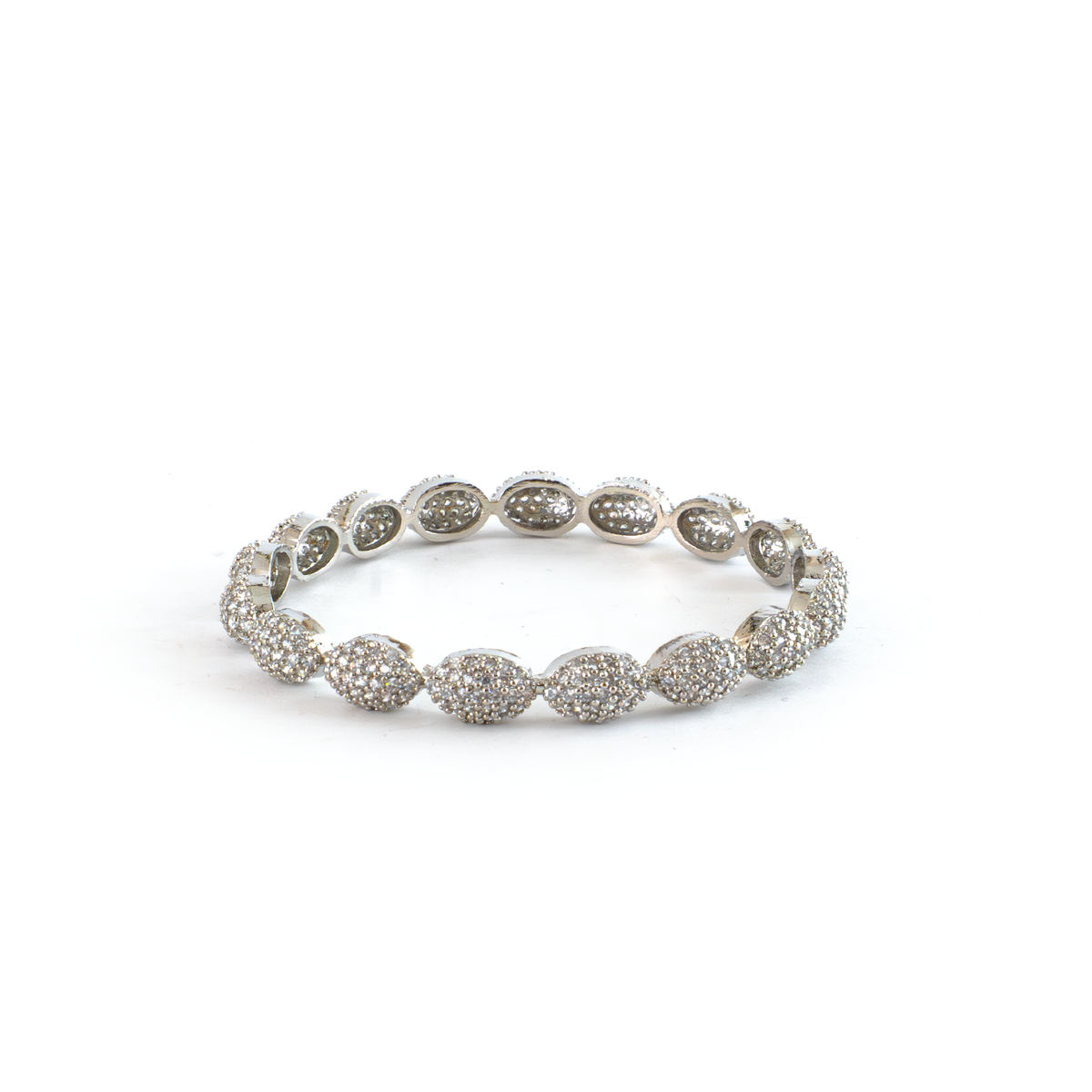 Oval Beaded Zirconia bangles in silver plated finish with cubic zirconia (CZ) stones – view 2 of 4