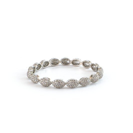 Oval Beaded Zirconia bangles in silver plated finish with cubic zirconia (CZ) stones – view 2 of 4