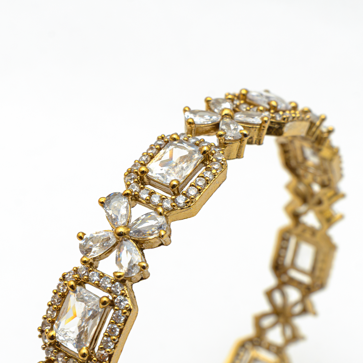 Cubic Stone AD Floral bangles in 18K gold plated finish with sparkling American diamond (AD) stones – view 16 of 24
