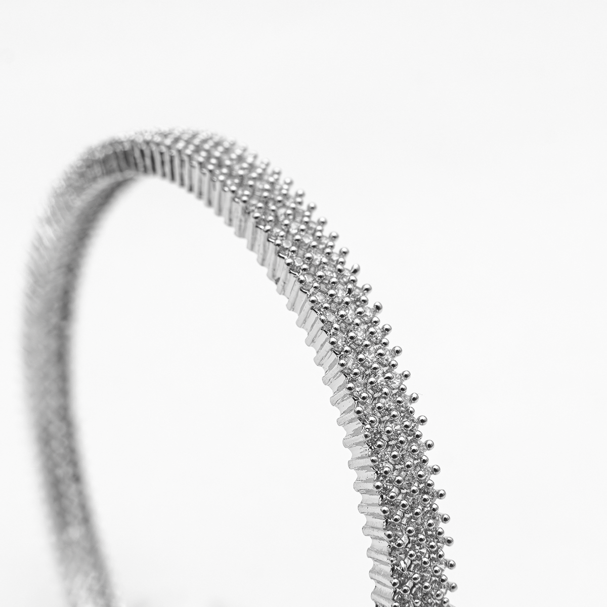 Three-Line Zirconia bangles in silver plated finish with cubic zirconia (CZ) stones – view 4 of 4
