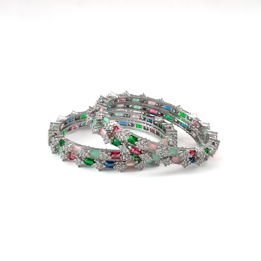 Blue Glow AD bangles in silver plated finish with sparkling American diamond (AD) stones – view 6 of 28