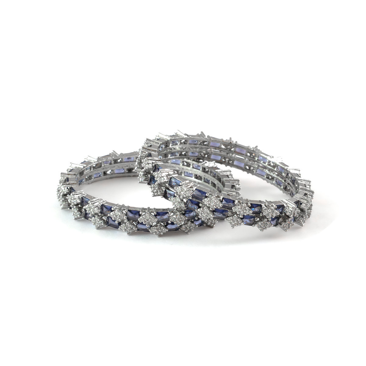 Blue Glow AD bangles in silver plated finish with sparkling American diamond (AD) stones – view 18 of 28