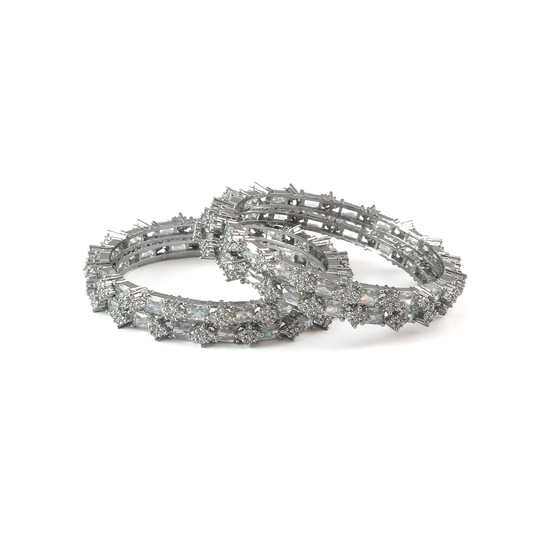 Blue Glow AD bangles in silver plated finish with sparkling American diamond (AD) stones – view 22 of 28