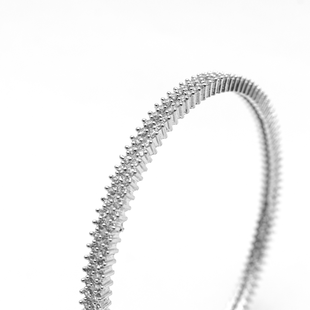 Two-Line Zirconia bangles in silver plated finish with cubic zirconia (CZ) stones – view 4 of 4