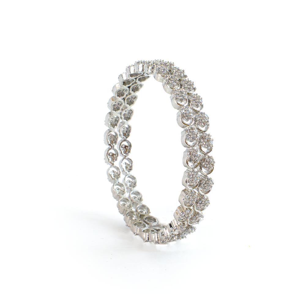 Daisy Zirconia Stone Studded bangles in silver plated finish with cubic zirconia (CZ) stones