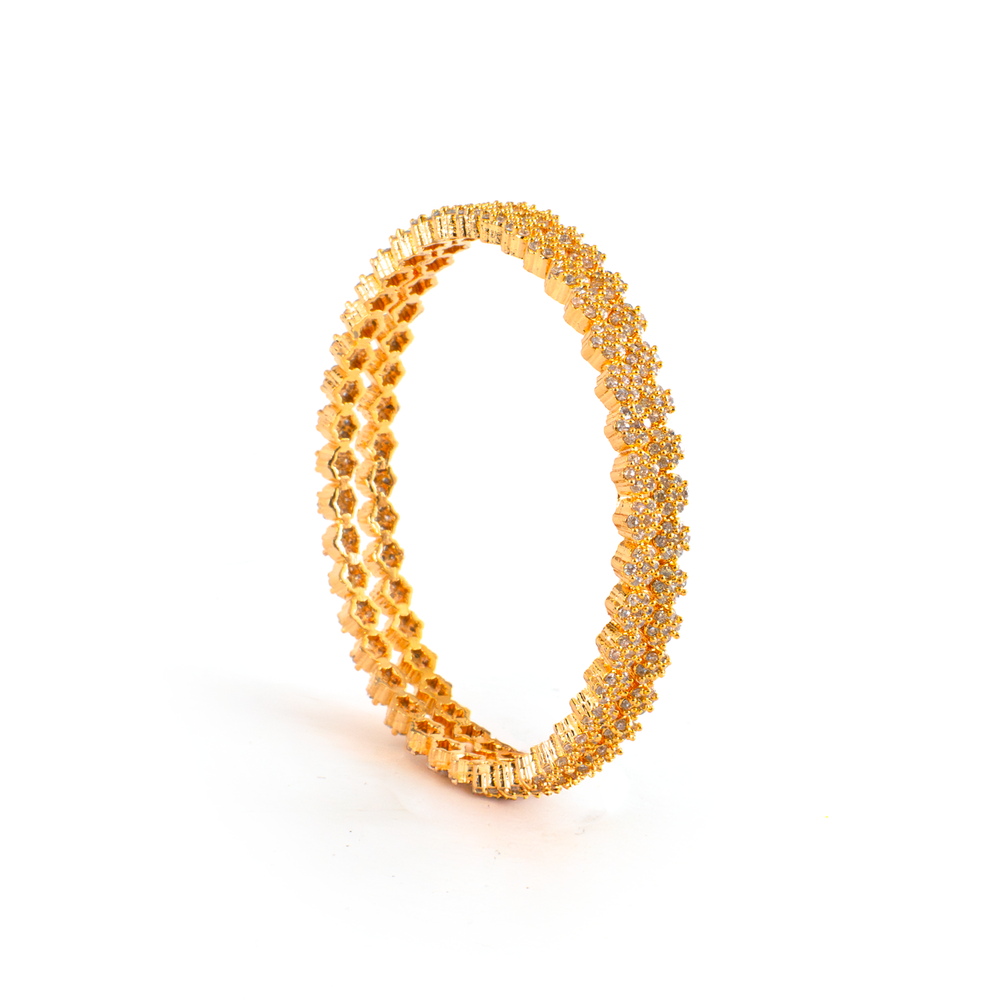 Double Trouble Zirconia bangles in gold plated finish with cubic zirconia (CZ) stones
