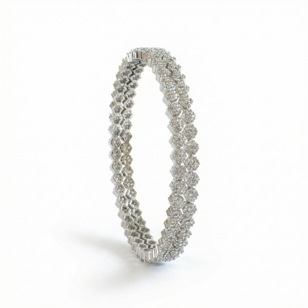 Double Trouble Zirconia bangles in silver plated finish with cubic zirconia (CZ) stones